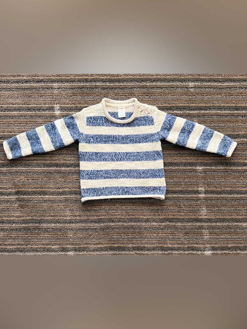 Gymboree Blue and Cream Striped Knit Striped Sweater with Shoulder Buttons